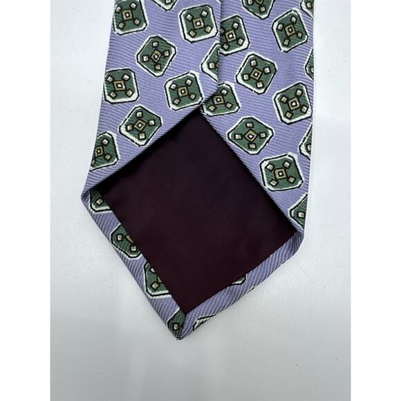 Light Blue Men's Neck Tie W/ Green Blocks Polo Ralph Lauren - Picture 7 of 10